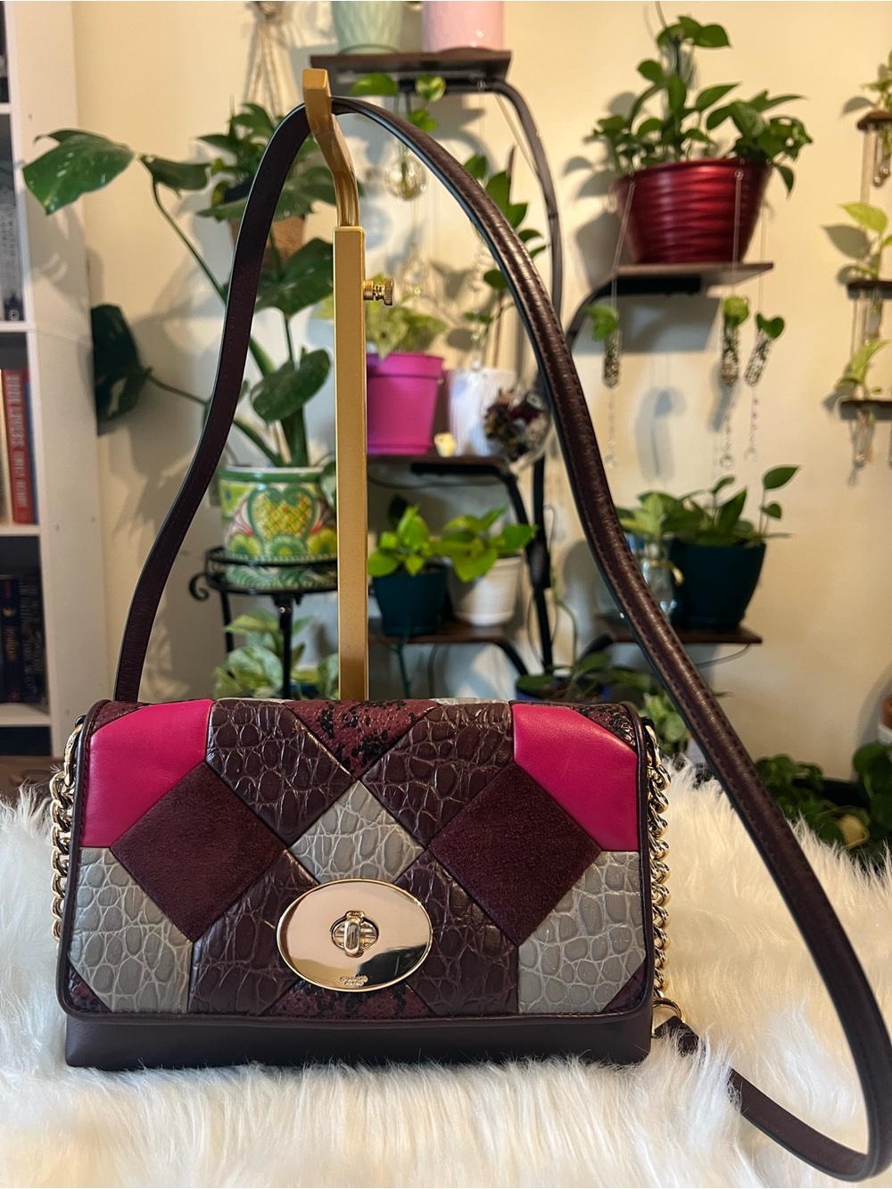 Coach Patchwork Crossbody Bag in Burgundy, Pink and Gray